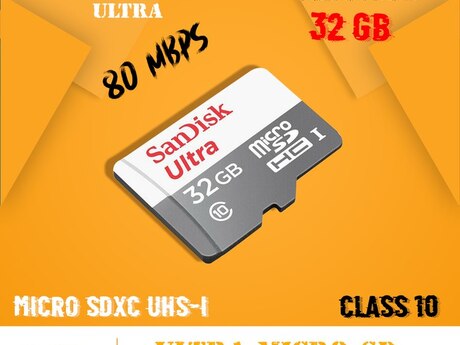Micro SD Kart "Sandisk Ultra 32GB Class 10 80Mbps" Micro SD Kart "Sandisk Ultra 32GB Class 10 80Mbps"