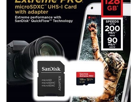 SD Kart "SanDisk 128GB Extreme PRO MicroSDXC UHS-I Card with adapter SDSQXCD-128G-GN6MA" SD Kart "SanDisk 128GB Extreme PRO MicroSDXC UHS-I Card with adapter SDSQXCD-128G-GN6MA"