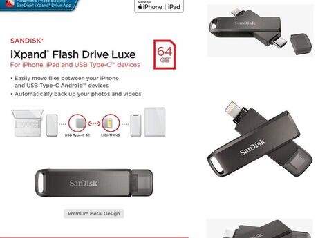 Flaş kart "SANDISK 64GB IXPAND LUXE IPHONE TYPE-CUSB Type-C Flash"