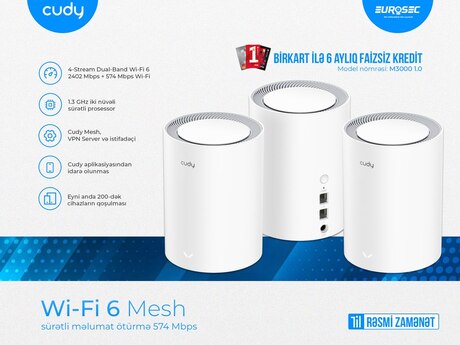 Wi-Fi 6 Mesh 3-lü dəst "Cudy M3000"