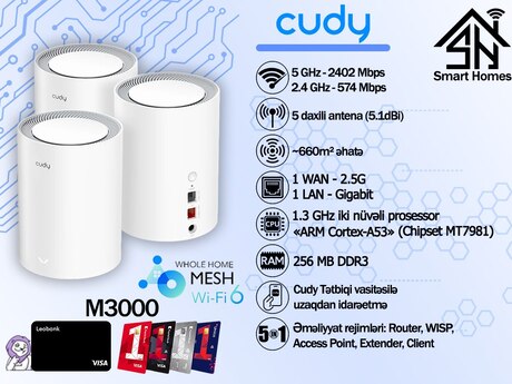 "Cudy" AX3000 2.5G Wi-Fi 6 whole home mesh Wi-Fi system
