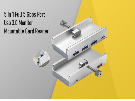 HUB 5 İn 1 Full 5 Gbps Port USB 3.0 Monitor Mountable Card Reader HUB 5 İn 1 Full 5 Gbps Port USB 3.0 Monitor Mountable Card Reader