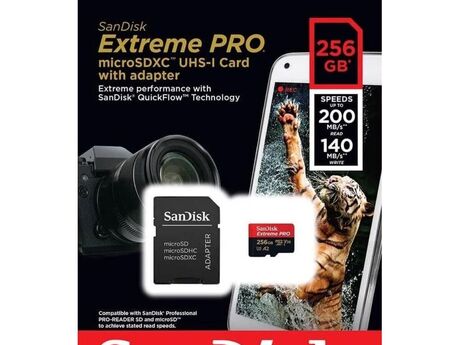 SD Kart "SanDisk 256GB Extreme PRO MicroSDXC UHS-I Card with adapter SDSQXCD-256G-GN6MA" SD Kart "SanDisk 256GB Extreme PRO MicroSDXC UHS-I Card with adapter SDSQXCD-256G-GN6MA"