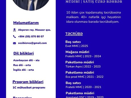 Satış üzrə menecer işi axtarıram