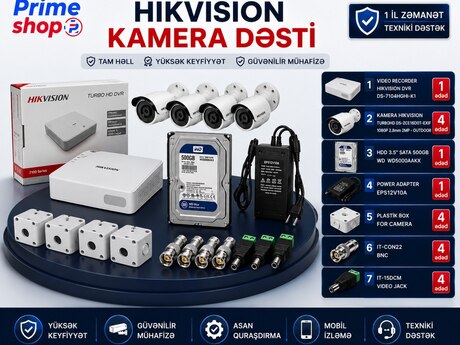 Hikvision Kamera Dəsti 4 Kamera + DVR Hikvision Kamera Dəsti 4 Kamera + DVR
