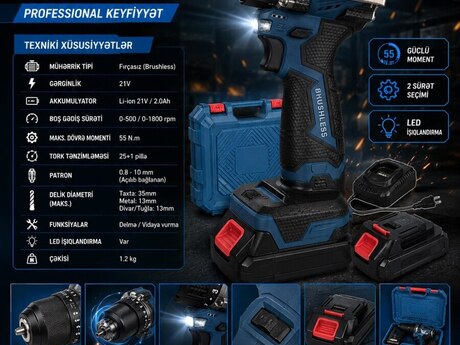 Akkumulyatorlu drel Brushless 