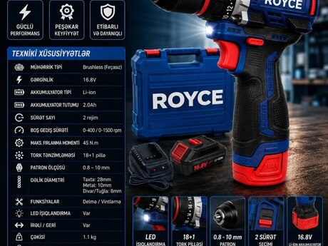 Akkumulyatorlu drel ROYCE 