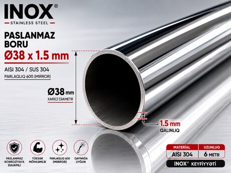 Paslanmaz polad boru Ø38 × 1.5 mm Paslanmaz polad boru Ø38 × 1.5 mm