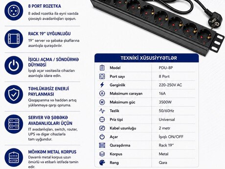 PDU 8 girişli uzadıcı