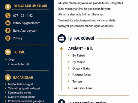 Ofisiant işi axtarıram