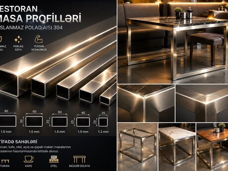  Paslanmaz restoran masa profilləri – AISI 304