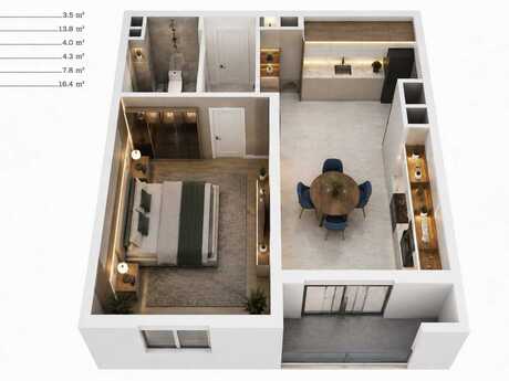 8-ci mikrorayonda 1 otaqlı yeni tikili mənzil satılır, 50 m², 177 000 AZN, şəkil 4 / 12