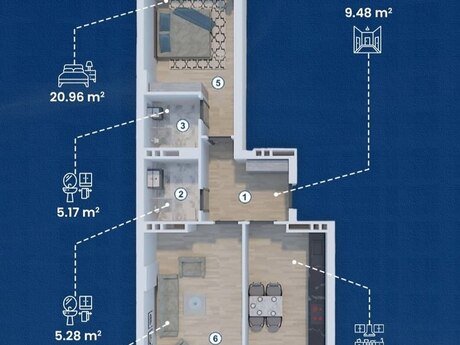 2-room new-build apartment for sale in Lake City, 104 m², 325 000 AZN, photo 2 / 9