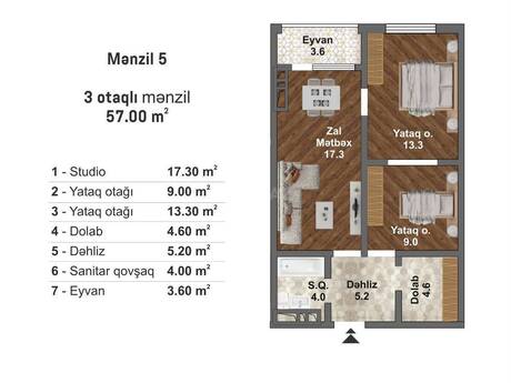 Bakı Müasir Yaşayış Kompleksi kompleksində 3 otaqlı yeni tikili mənzil satılır, 57 m², 73 000 AZN, şəkil 2 / 12