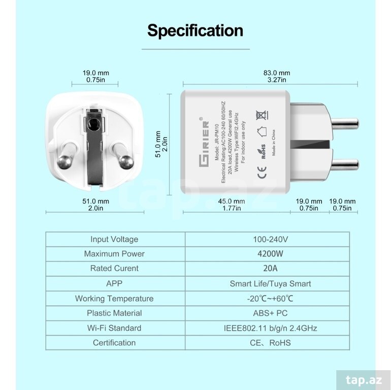 Tuya Wifi Smart Plug Socket Rozetka 20A (8)