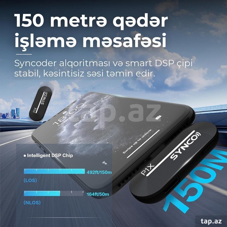 “Synco P1X L” telefon üçün simsiz yaxa mikrofonu (Apple iPhone, 1 nəfərlik) (5)