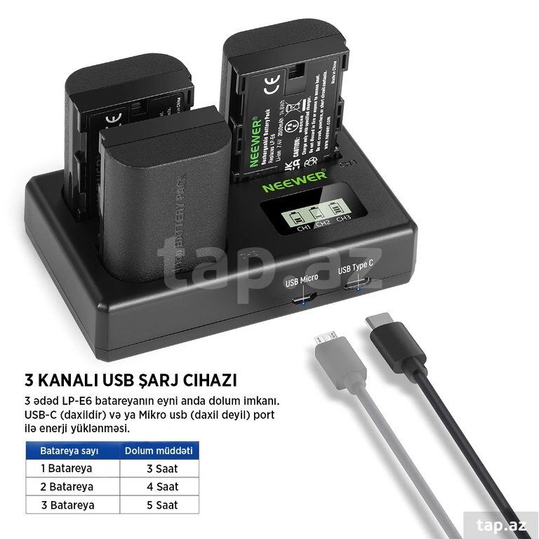 "Neewer" LP-E6 batareya və adapter dəsti (2)