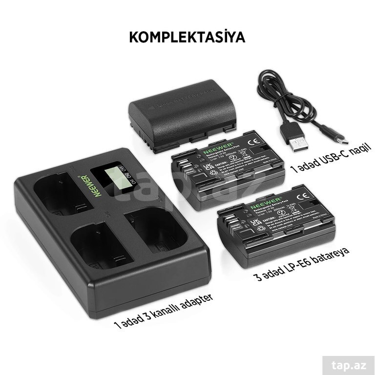 "Neewer" LP-E6 batareya və adapter dəsti (7)