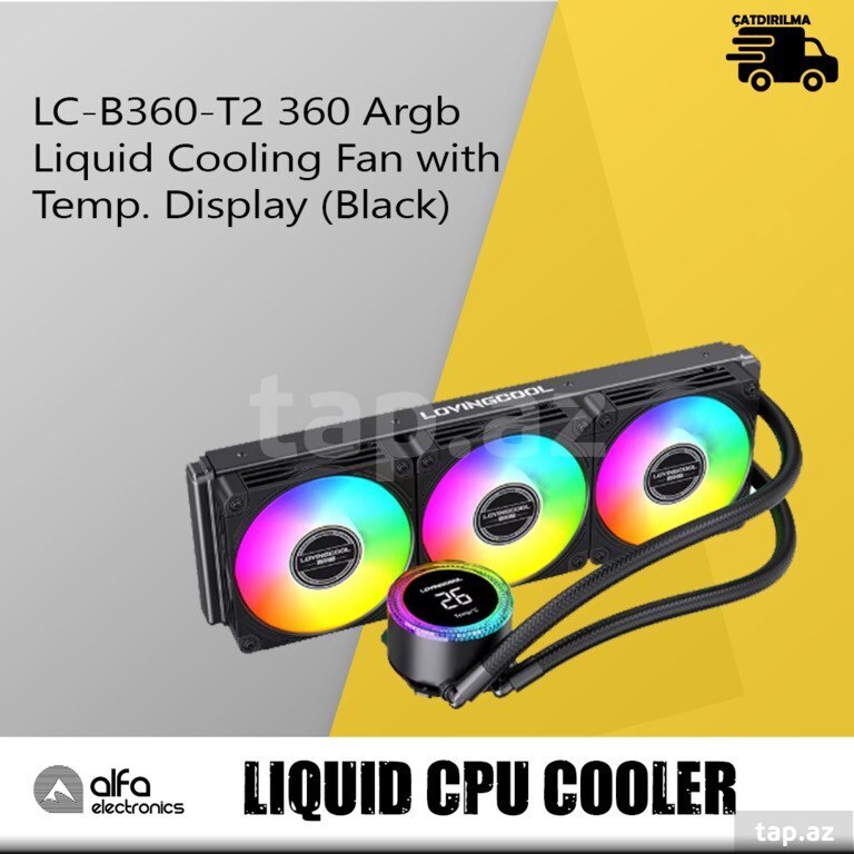 ARGB CPU kuler "LovingCool LC-B360-T2 360 with Temp. Display (Black)"