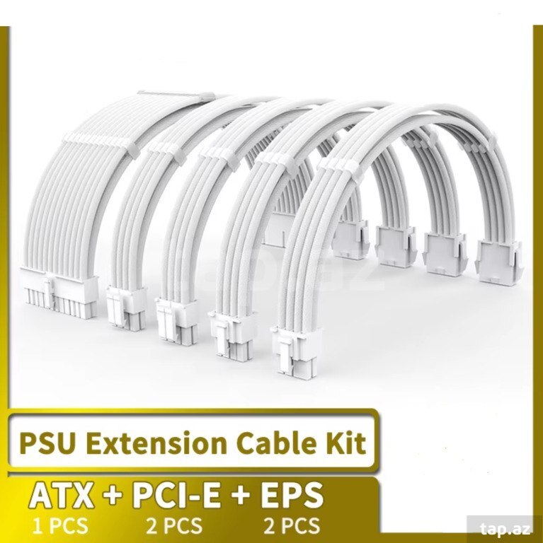 PSU Extension Cable Kit Solid Color Cable Solid Combo ATX 24Pin PCI-E 8Pin CPU 8Pin.