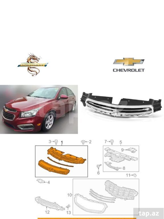 "Chevrolet Cruz 2015" radiator barmaqlığı nikeli