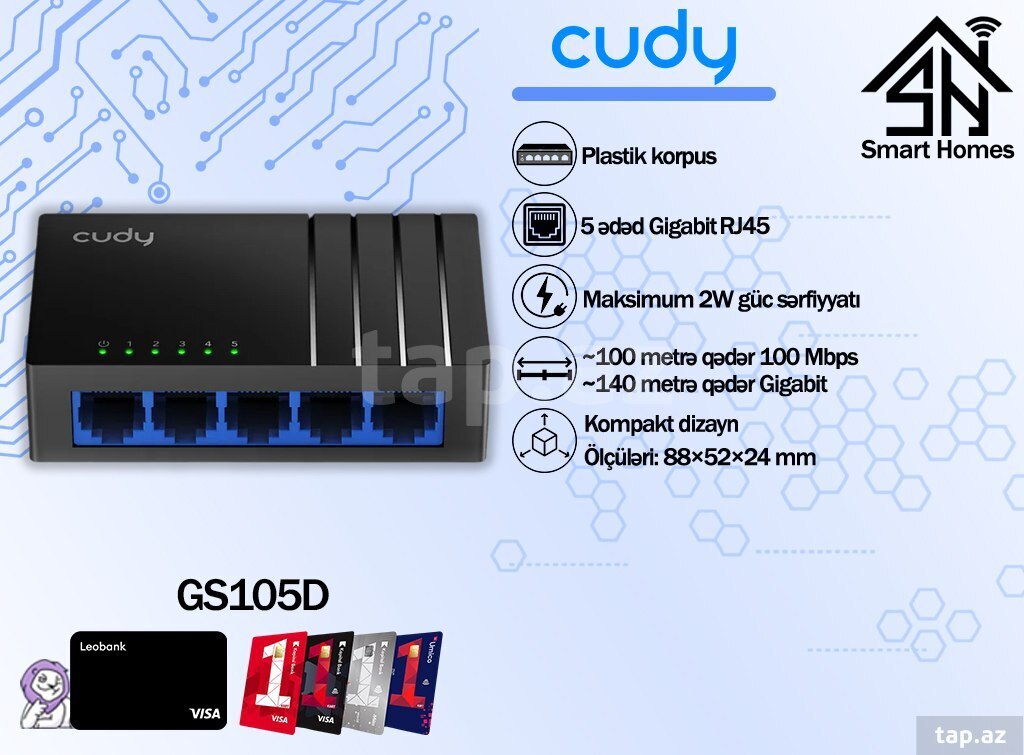 "Cudy" 5-Port & 8-Port Gigabit Desktop Plastic Case Switch, Model: GS105D & GS108D