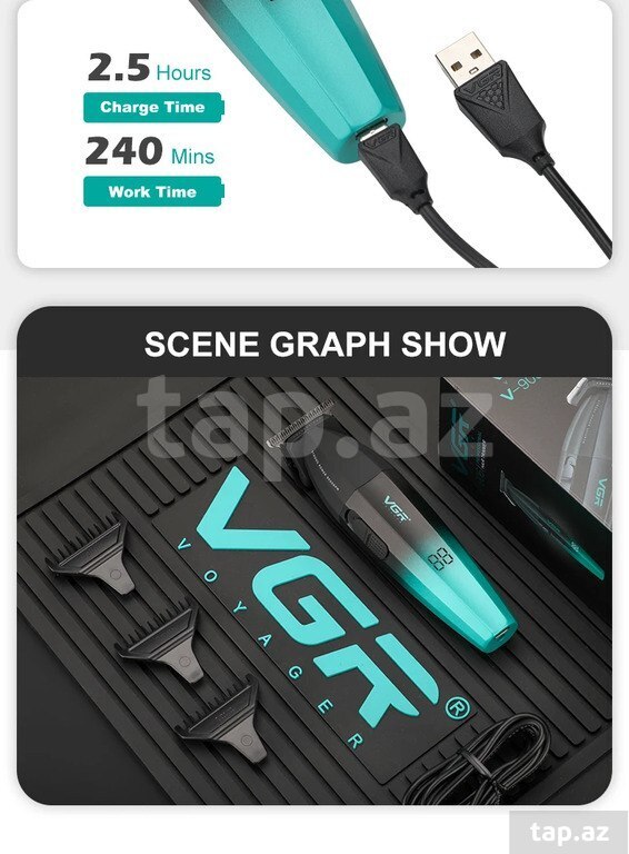 Professional təraş aparatı "VGR 906 2000MAH 9000RPM Ceramic Blades" (3)