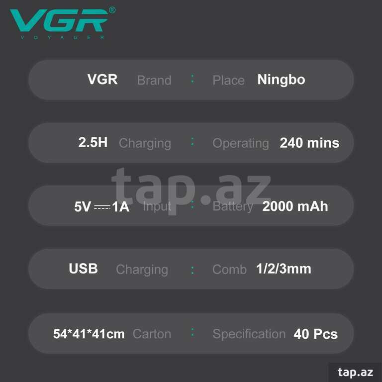 Professional təraş aparatı "VGR 906 2000MAH 9000RPM Ceramic Blades" (8)
