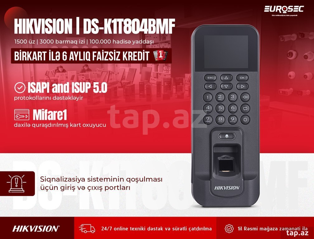 Girişə biometrik nəzarət terminalı "Hikvision DS-K1T804BMF"