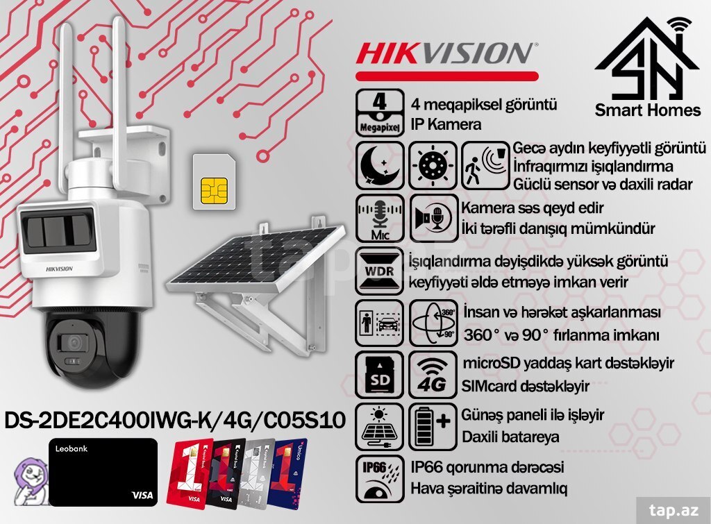 "Hikvision" IP kamerası 4G və günəş paneli ilə DS-2DE2C400IWG-K/4G/C05S10