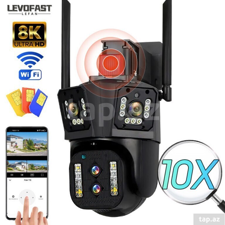 Simsiz 4G sim kartlı PTZ 3 kamera 360° 12MP/4K