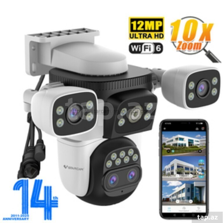 Simsiz 4G sim kartlı PTZ 3 kamera 360° 12MP/4K