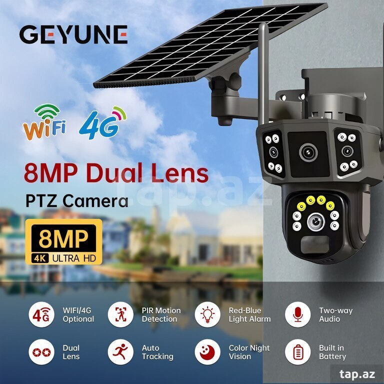 4G tam simsiz solar PTZ360° 2 kamera 12MP/4K