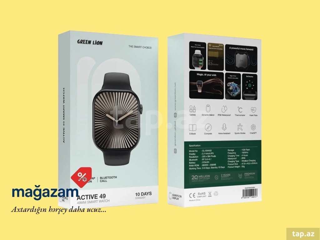 "Green Lion Active 49 blue" smart saat