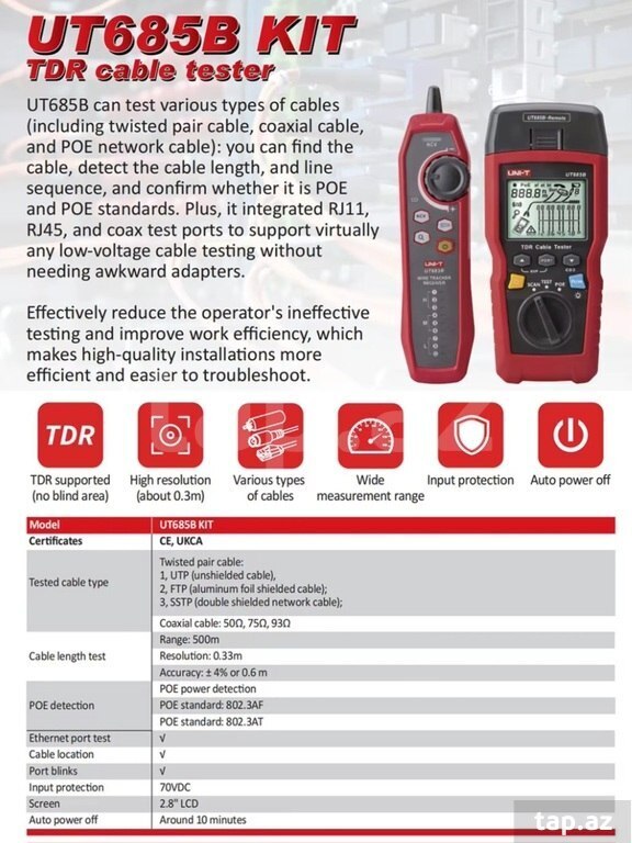 Şəbəkə kabel testeri UNI-T UT685B+UT 683R KIT (4)