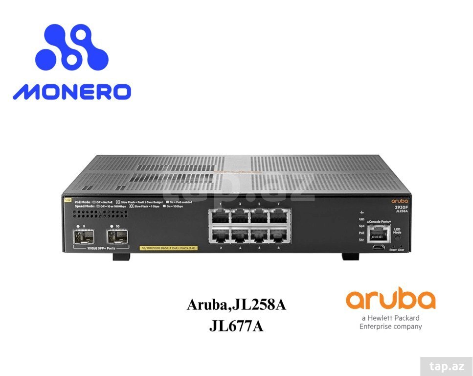 Aruba,JL258A. 2930F 8G PoE+ 125W 2SFP+ Swch Enterprise Managed (Web, CLI,SSH) Switch L2/L3