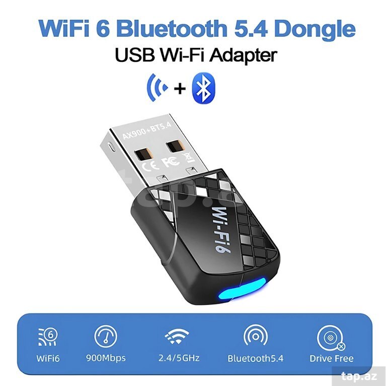 "USB Wi-Fi 6 900Mbps" bluetooth adapteri