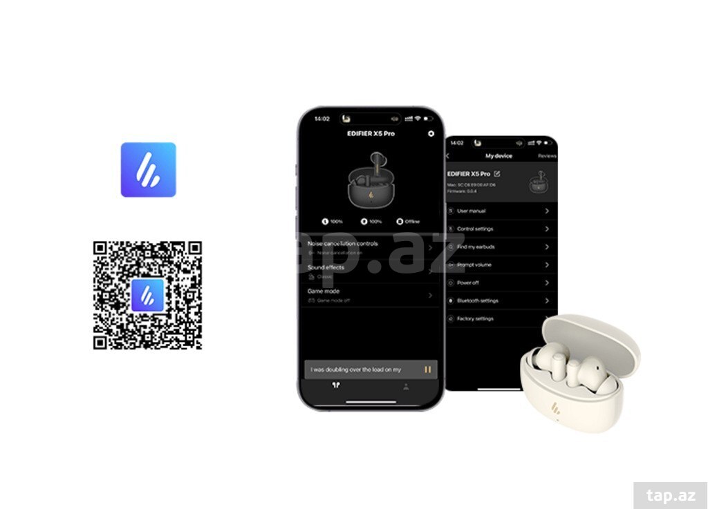 Edifier Headphones X5 Pro Active Noise Cancelling Earbuds with AI-Enhanced Calls, Fast Charge (5)