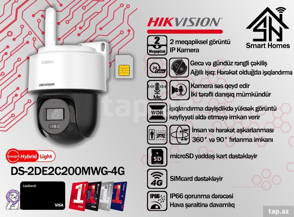 " Hikvision " 4G IP PT kamerası DS-2DE2C200MWG-4G