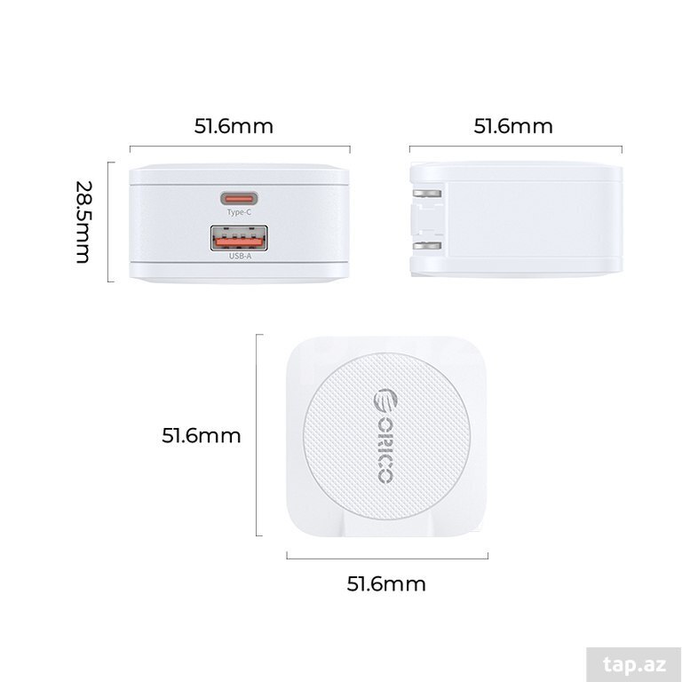 PD Charger ORICO-OR-65AC-C-EU-WH-EP 65W USB C Charger, GaN Travel Charger, Fast Charging, Dual Port 