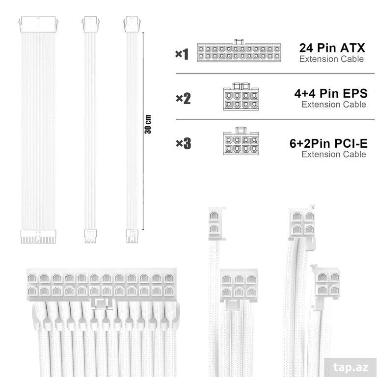 PSU Extension Cable Kit Solid Color Cable Solid Combo ATX 24Pin PCI-E 8Pin CPU 8Pin. (5)