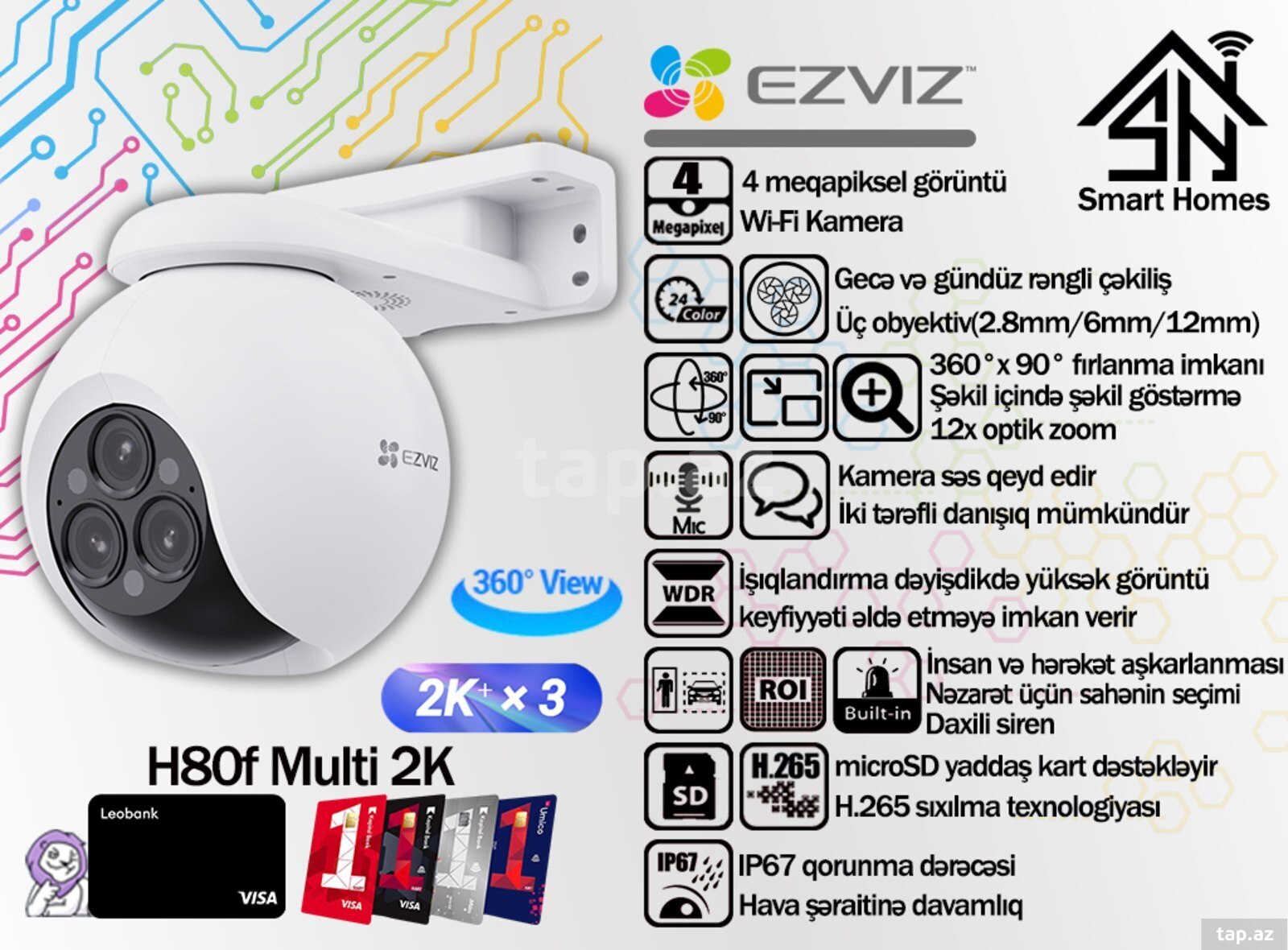 Ezviz PTZ Wi-Fi kamerası H80f Multi 2K