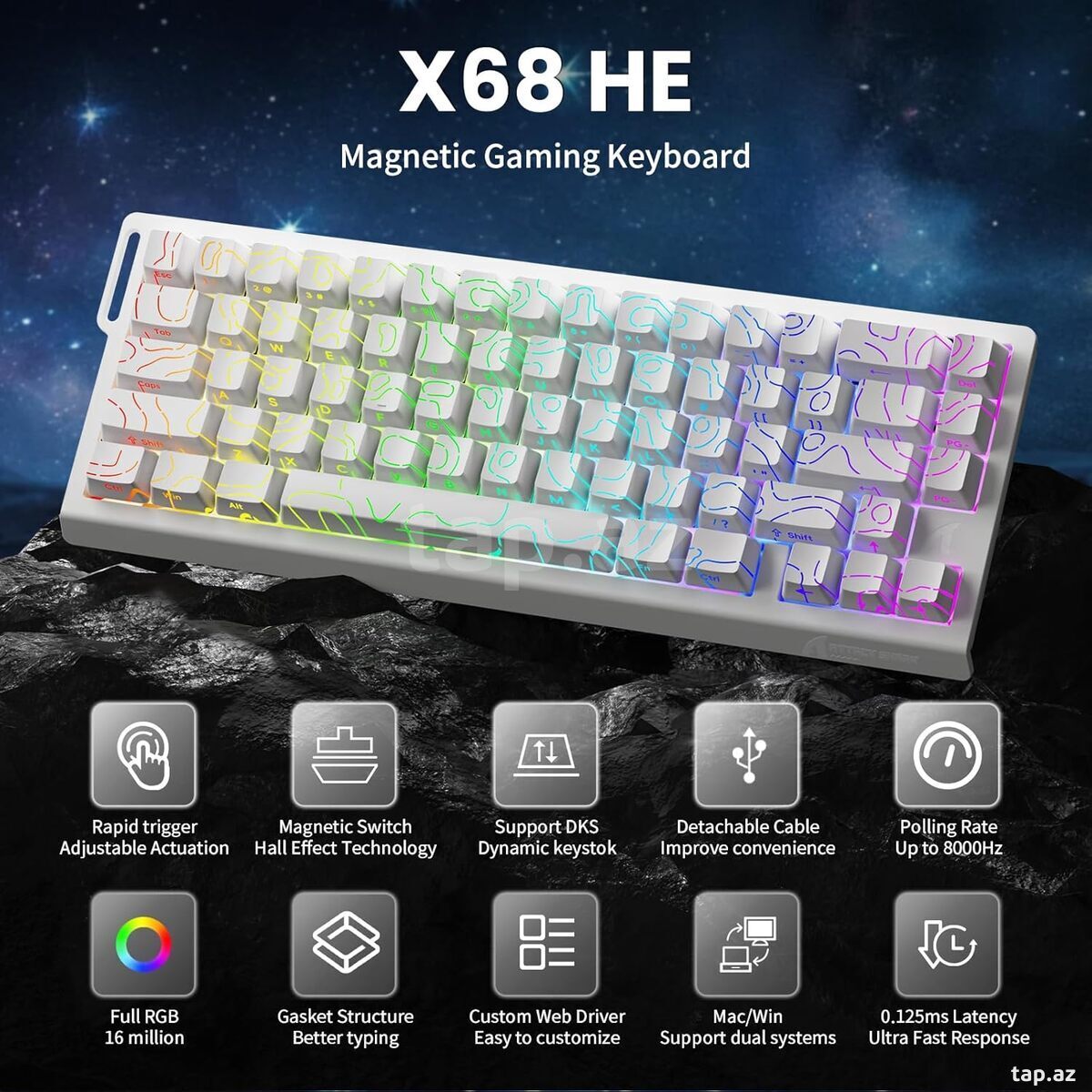 "Attack Shark X68 HE" oyuncu klaviaturası (4)
