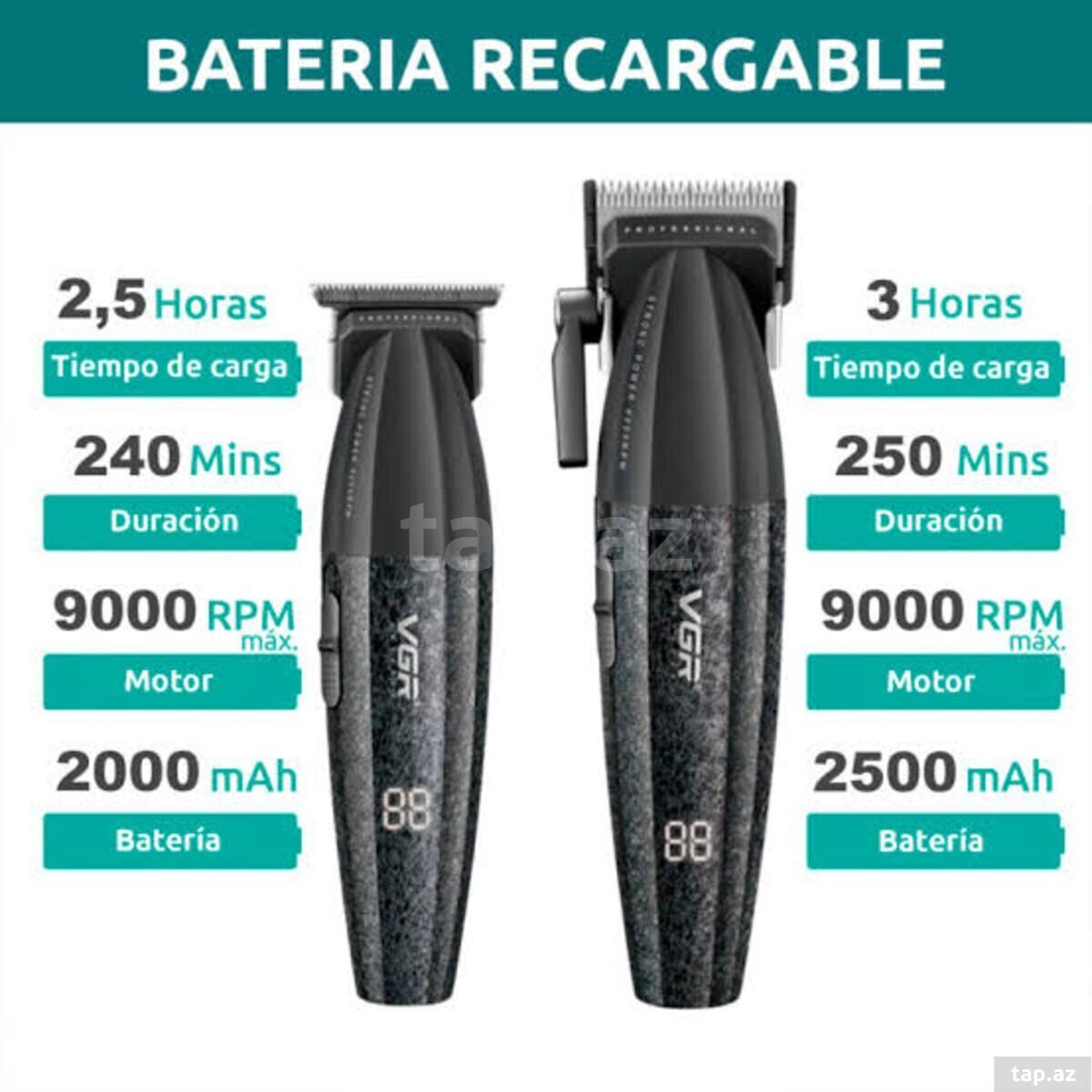Professional təraş aparatı dəsti VGR 640 2500MAH 9000RPM Ceramic Blades Cord/Cordless (20)
