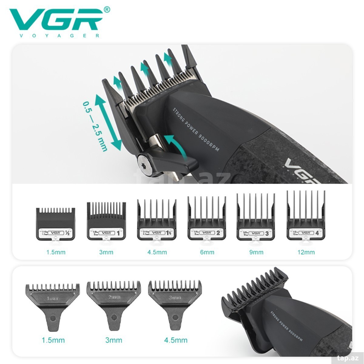 Professional təraş aparatı dəsti VGR 640 2500MAH 9000RPM Ceramic Blades Cord/Cordless (19)