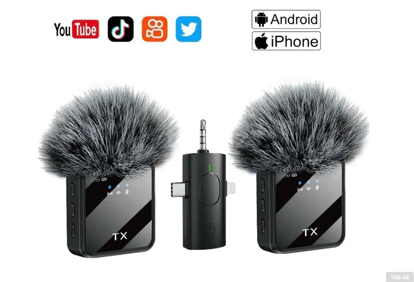 Wireless cüt yaxa mikrofonu 3in1