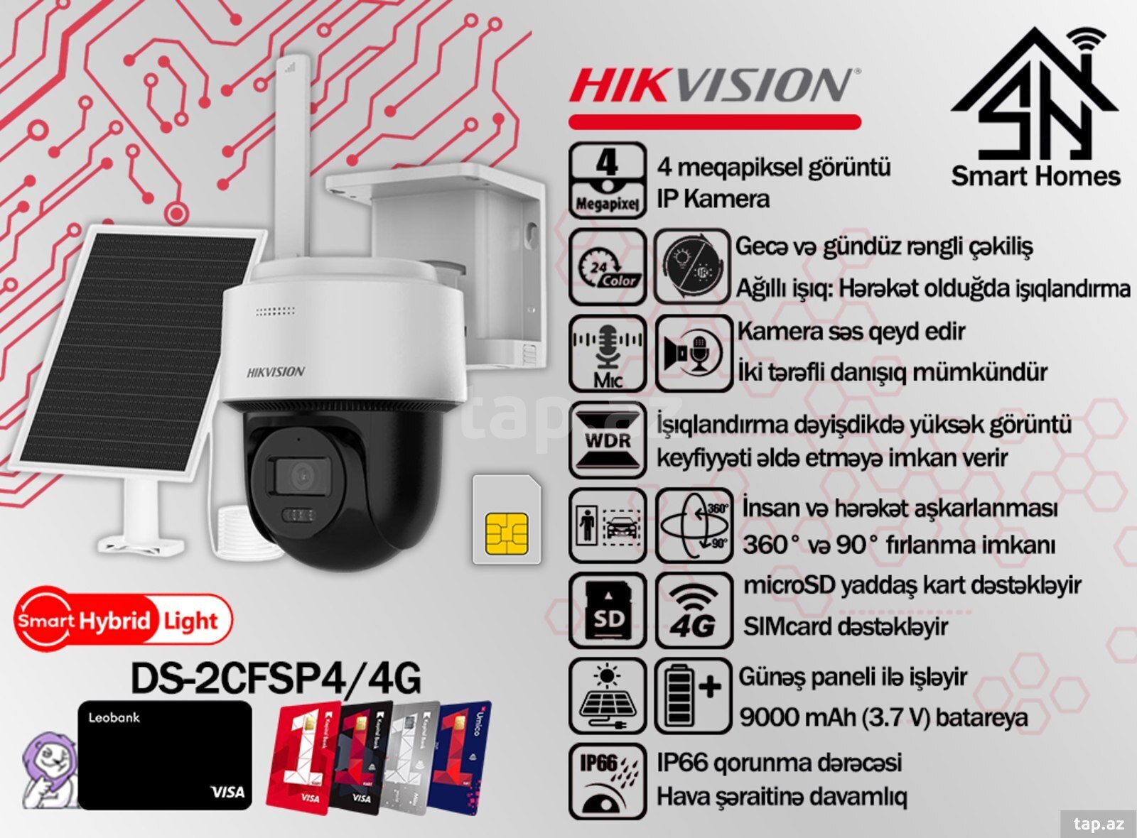 Hikvision günəş paneli ilə 4G videomüşahidə kamerası DS-2CFSP4/4G
