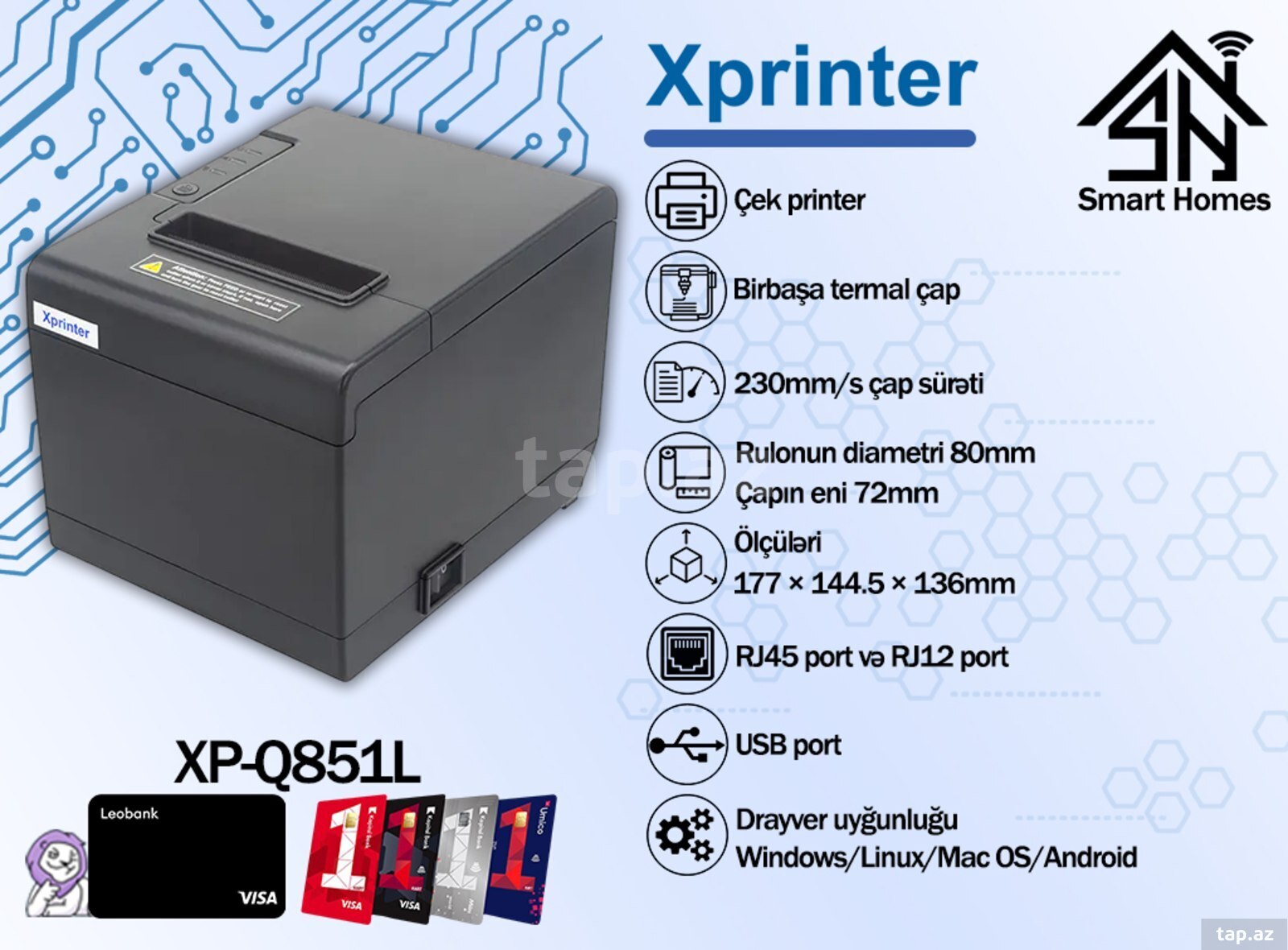 Xprinter qəbz, etiket, barkod, kassa printerləri