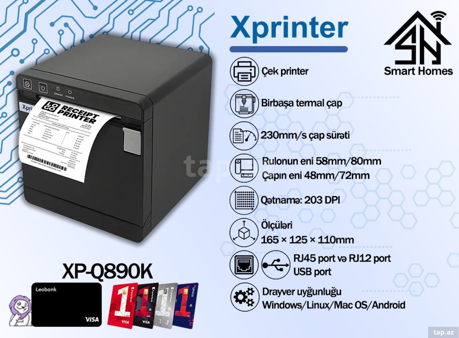 Xprinter qəbz, etiket, barkod, kassa printerləri (2)