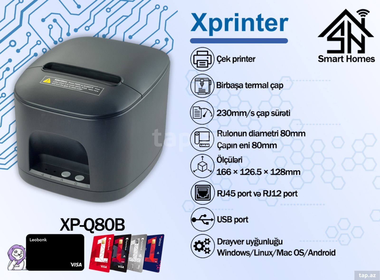 Xprinter qəbz, etiket, barkod, kassa printerləri (3)